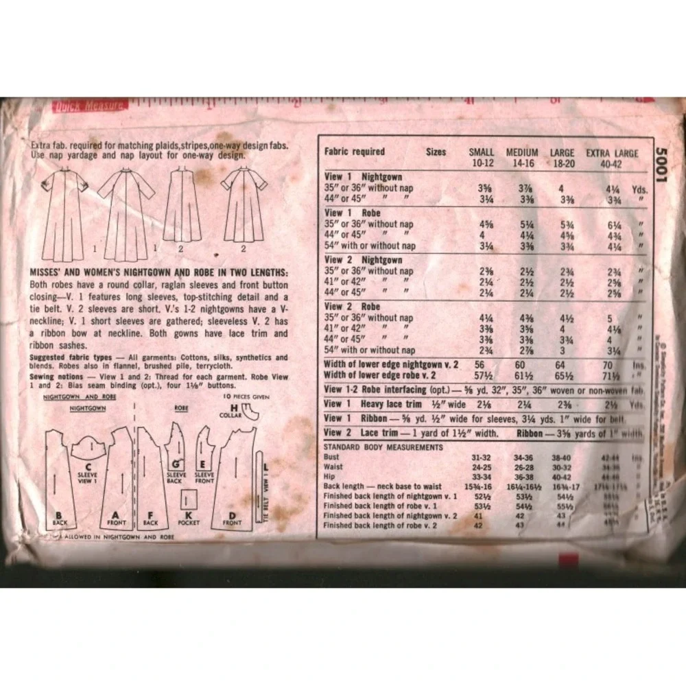 Vintage Simplicity 5001 Nightgown Robe Sewing Pattern Size Medium 14-16 Retro